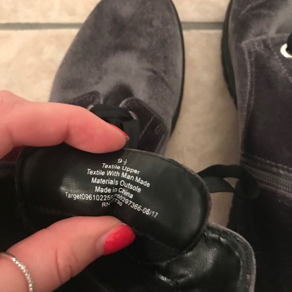 Mossimo Grey Velvet Lace Up Combat Boots - Picture 6 of 6